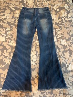 Women's Pinstripe Flare Jeans - Dark Blue